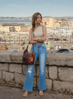 CANANA Stretchy High Rise Crossover Tapered Ripped Bootcut Jeans for Women Flare Leg Plus Size
