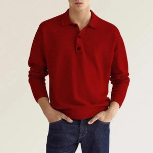 Men's fall long sleeve V-neck button casual top