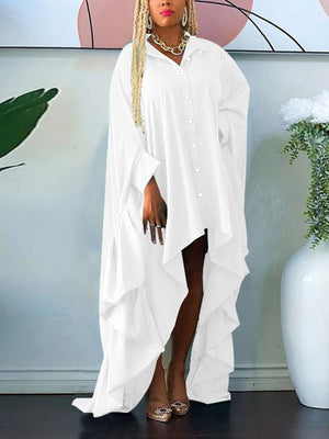 Batwing Sleeve Asymmetrical Shirt Dress