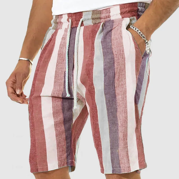 Men's Vacation Striped Cotton Linen Shorts