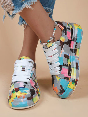 Colorful Printed Lace-up Sneakers