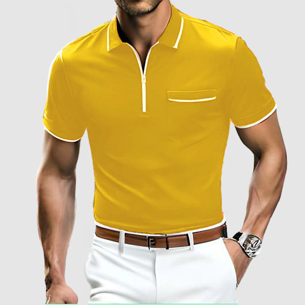 Gentleman's Cotton Colorblocked Zip-Up Polo Shirt