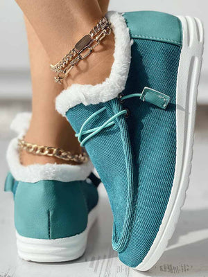 Fuzzy Trim Lined-up Slip On Boots