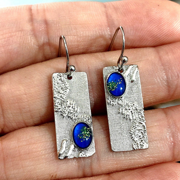 Boho Earrings with Blue Crystal in Sterling Silver