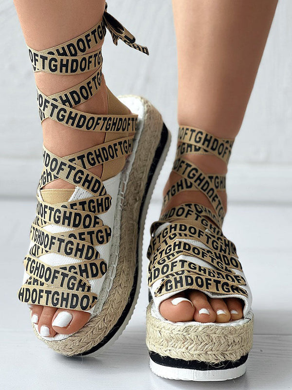 Letter Strappy Platform Sandals