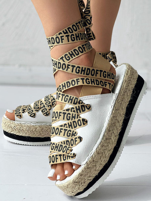 Letter Strappy Platform Sandals