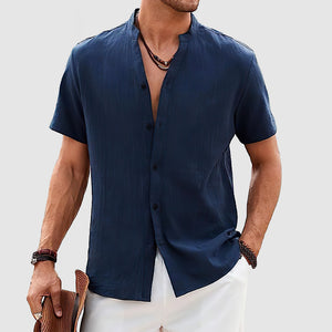 Men's Casual Daily Cotton Linen Short Sleeve Shirt