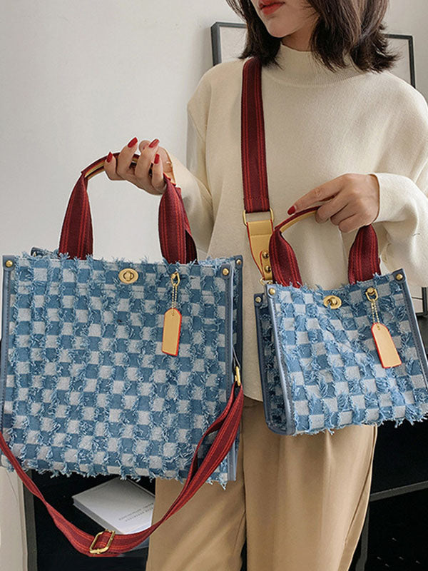 Denim Checkerboard Tote Bag