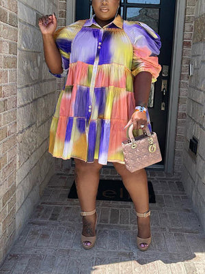 Tie Dye Ruffled Shirt Dress