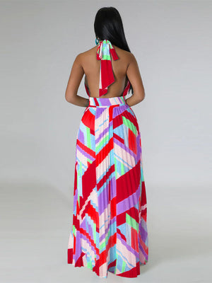 Halter Pleated Maxi Dress