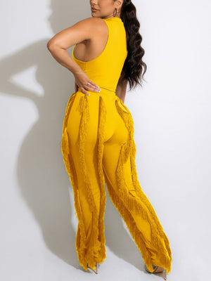 Sleeveless Top Tassel Pants Set