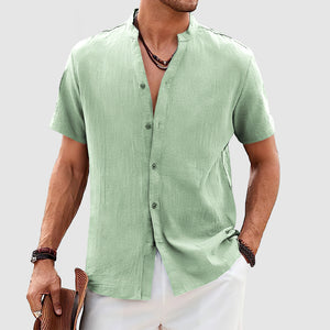 Men's Casual Daily Cotton Linen Short Sleeve Shirt