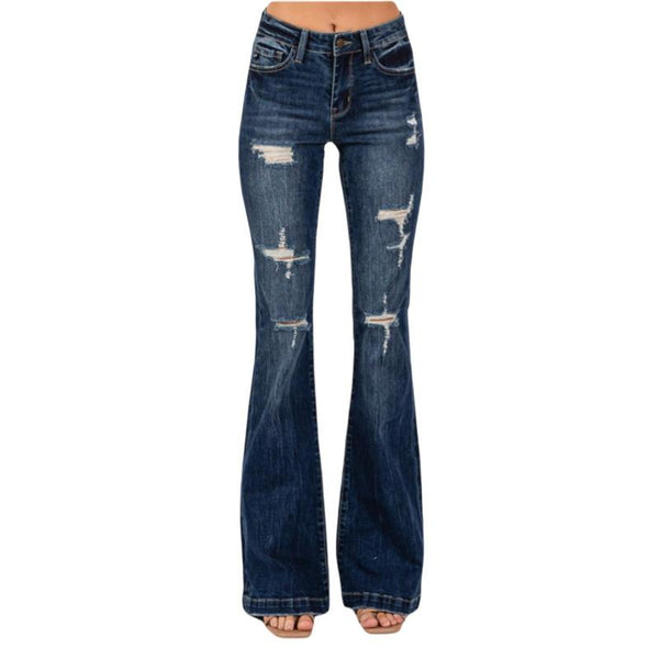 Mid Rise Ripped Flared Jeans with Wide Leg GP3003