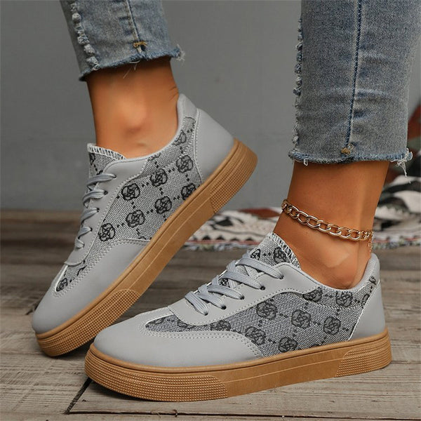 Flat Printed Casual Round Toe Sneakers