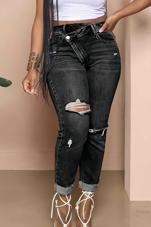 Ripped High Waist Slim Jeans