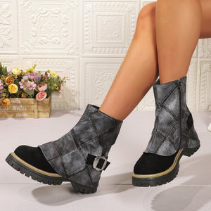 Mid Calf Smokey Boots Pantyhose Boots