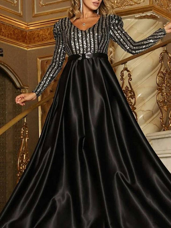 Elegant Sequined Satin Dress