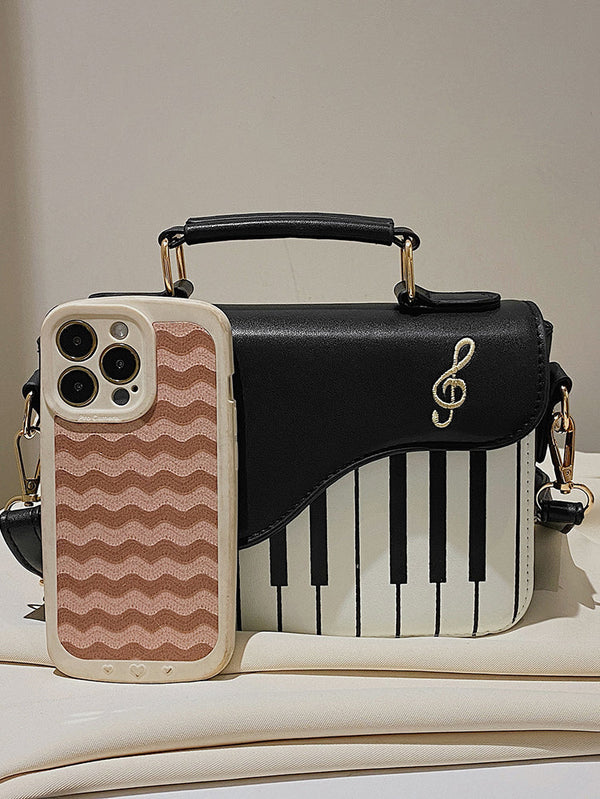 Piano Print Music Embroidered Bag