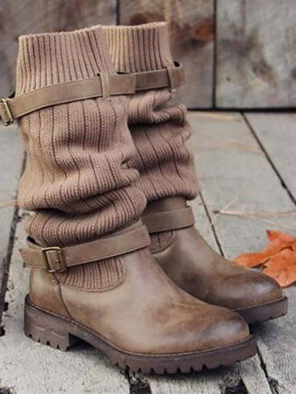 Knit Adjustable Buckle Boots