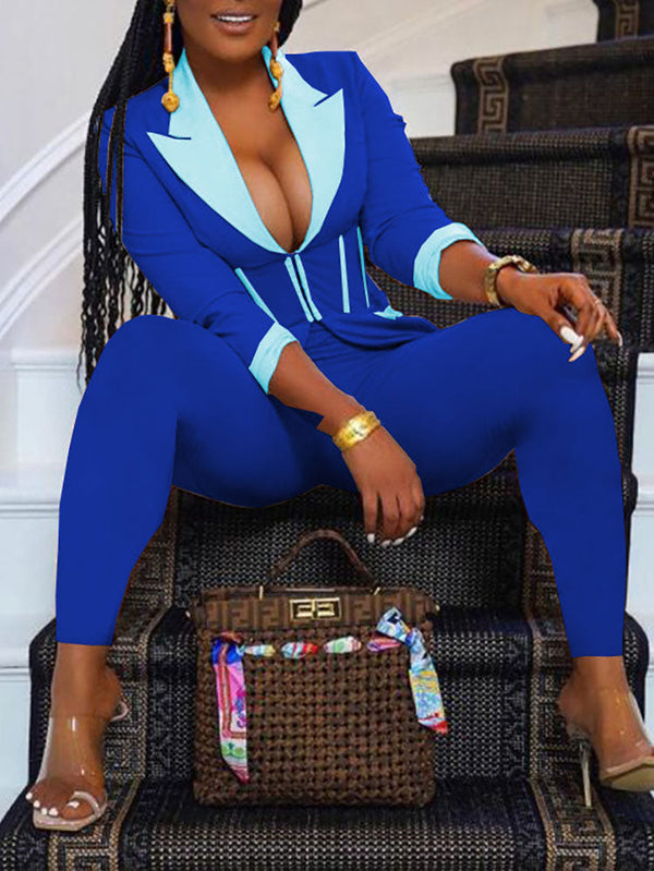 Solid Color Blazer Pants Set