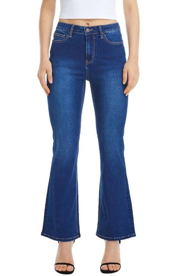 ONESO Mid Waist Flare Jeans Bottom Wide Leg Denim Pants