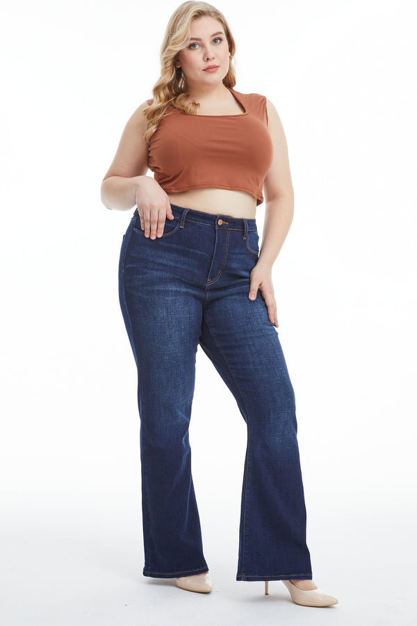 Women High Rise  Stretch Flare Plus Size Jeans  BYF1125