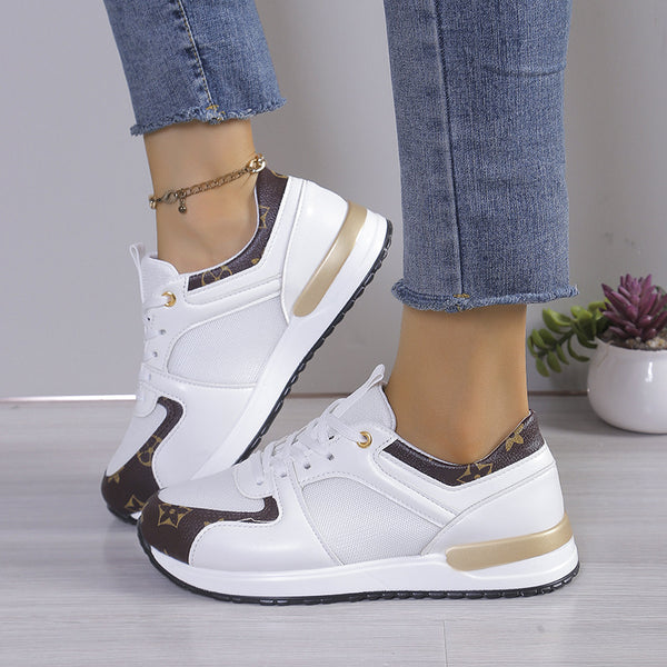 Round Toe Muffin Leather Patchwork Sneakers