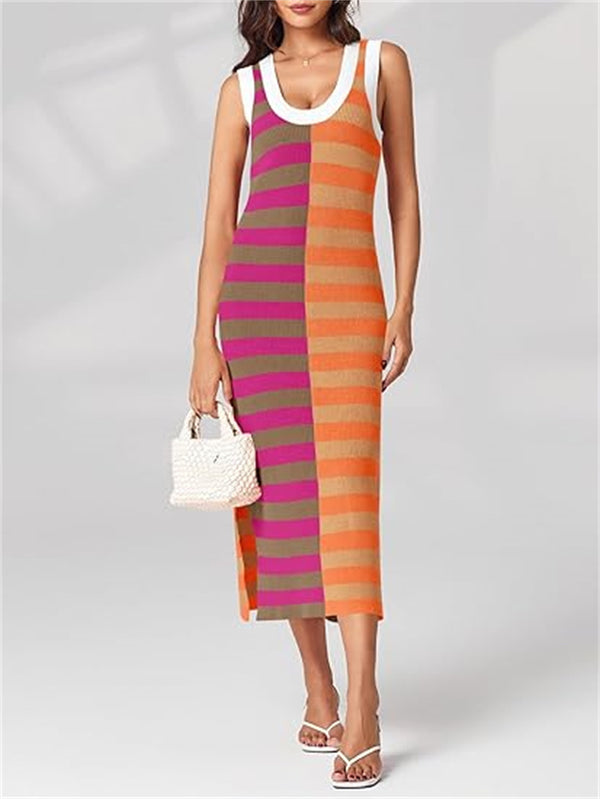 Womens Summer Striped Dress Sleeveless