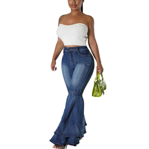 Denim High Waist Ruffle Flare Jeans