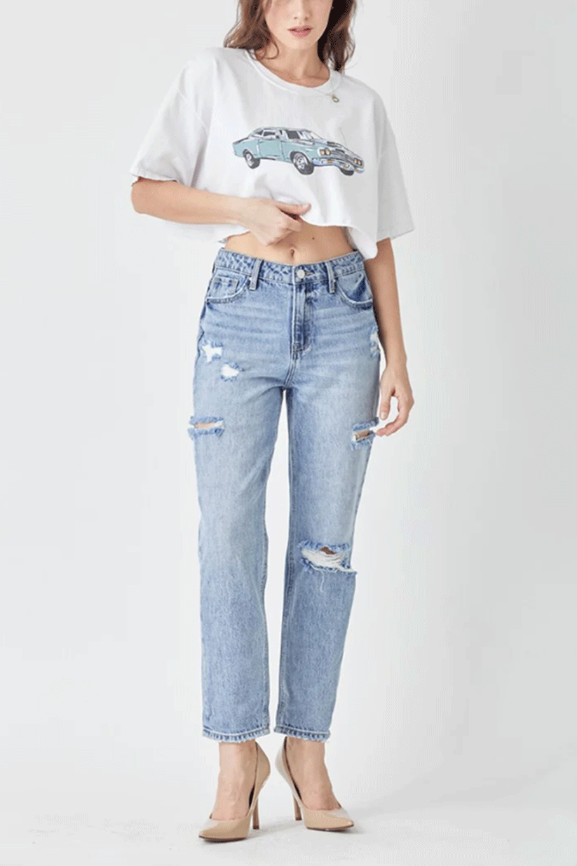 Distressed Slim Cropped Jeans