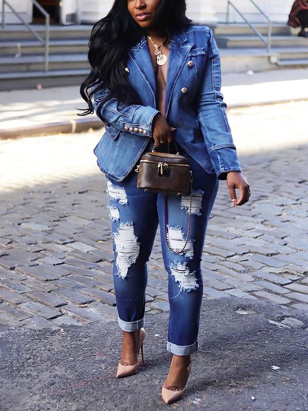 Double-breasted Denim Blazer