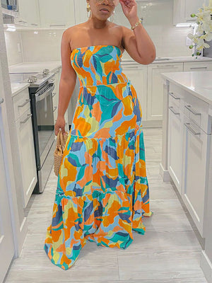 Printed Strapless Maxi Dress