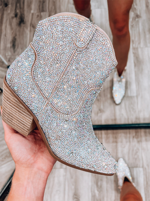 Rhinestone Decor Chunky Heel Boots