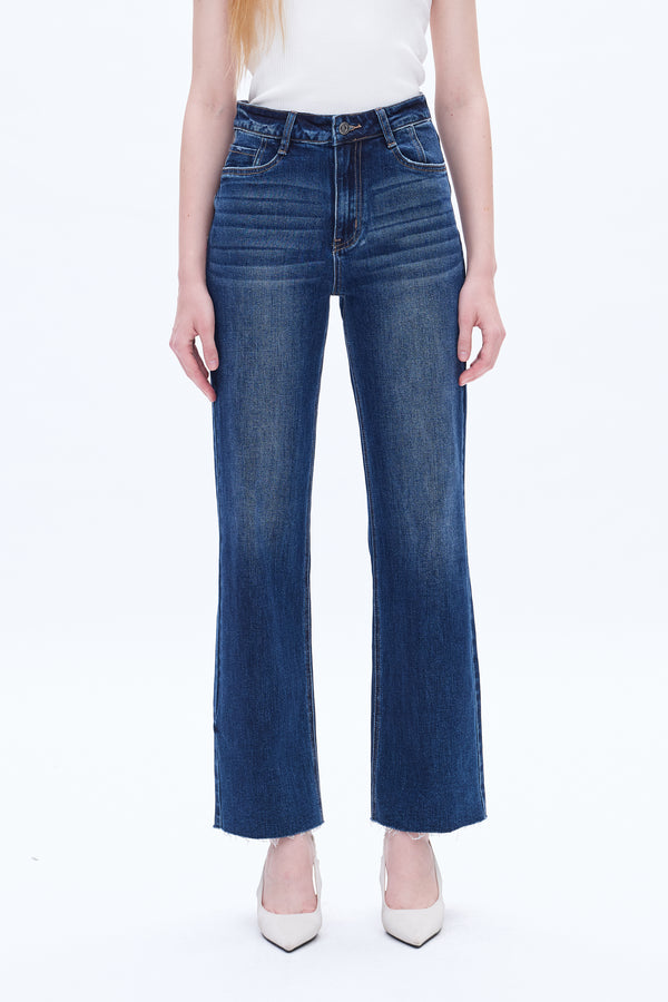 Women High Rise Stretch Wide Leg Jeans BYW8066