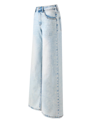 SHAPUM Women's Vintage Mid Low Rise Relax Wide Leg Jeans Stretch Basic Comfortable Denim Pants