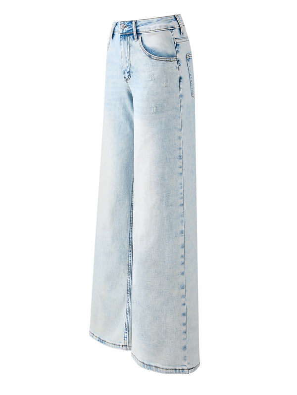 SHAPUM Women's Vintage Mid Low Rise Relax Wide Leg Jeans Stretch Basic Comfortable Denim Pants