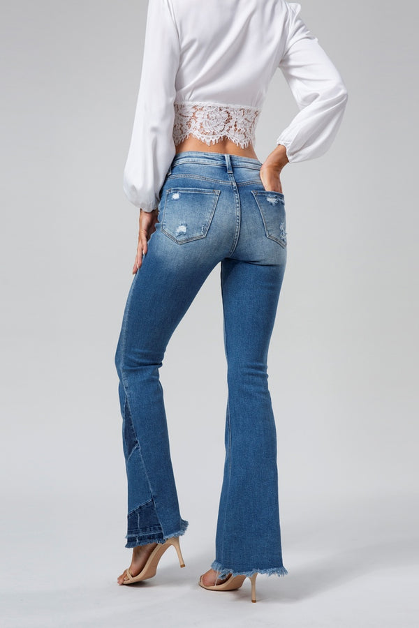 Flare Jeans for Women Mid Rise Ripped Raw Hem Bell Bottom Denim Pants