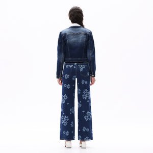 ONESO Women BBL Jeans Mid-Low Rise Wide Leg Stretch Baggy Printing Denim with Tummy Control Minimalist Basic Trouser