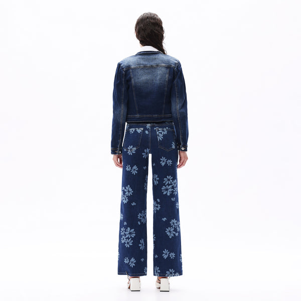 ONESO Women BBL Jeans Mid-Low Rise Wide Leg Stretch Baggy Printing Denim with Tummy Control Minimalist Basic Trouser