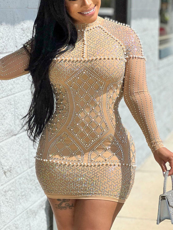 Rhinestone Beaded Mesh Dress