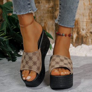 Slope Heel Denim Slippers