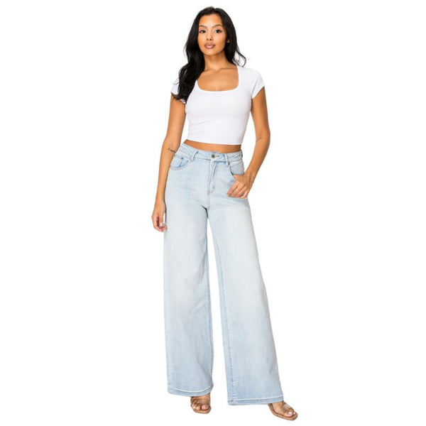 Women High Rise Stretch Wide Leg Jeans SH25F13