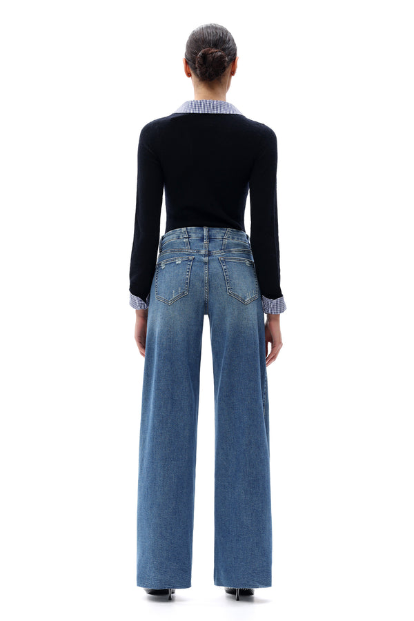 ONESO Women Retro Mid Rise Wide Leg Jeans
