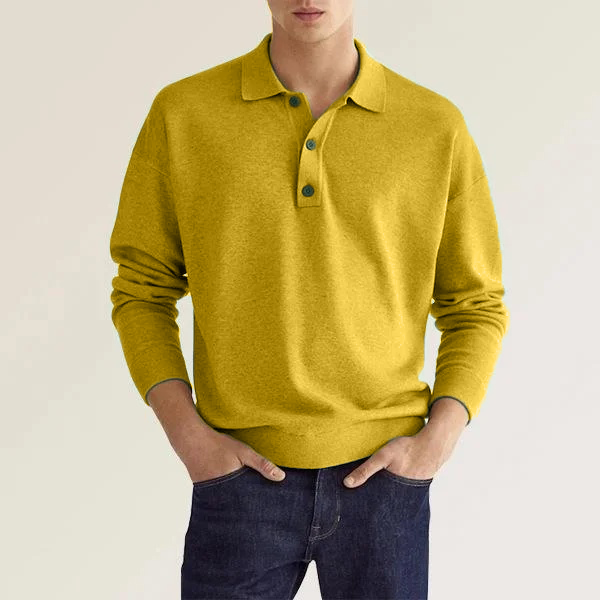 Men's fall long sleeve V-neck button casual top