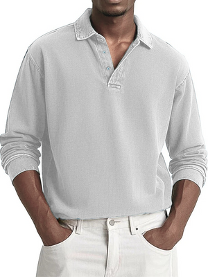 Men's Fashion Casual Retro Distressed Lapel Long-sleeved Polo Shirt