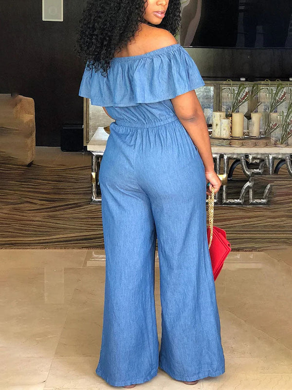 Off Shoulder Ruffle Wide Leg Jumpsuit