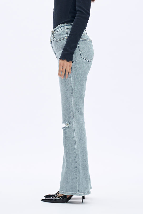 SHAPUM Womens High Waisted Ripped Bootcut Jeans Western Stretchy Bell Bottom Tummy Control Jean Trendy Flare Jeans