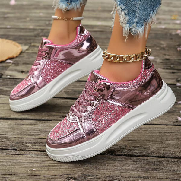 Lace Up Sneakers Glitter Shiny