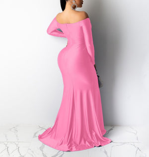 Long Sleeve Off Shoulder Split Maxi Dresses