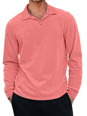 Men's Casual Retro Small V-neck Long-sleeved Polo Shirt